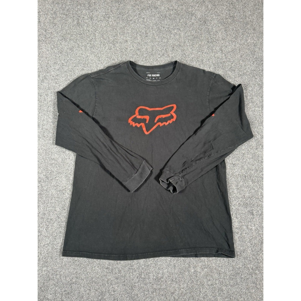 Fox Racing T Shirt Mens Large Black Red Long Sleeve Graphic Logo